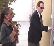 Ebony slut gets nailed on her back