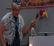 Tanned babe having hardcore sex with a blonde-wigged teen