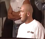 Hardcore prisoners in group office sex